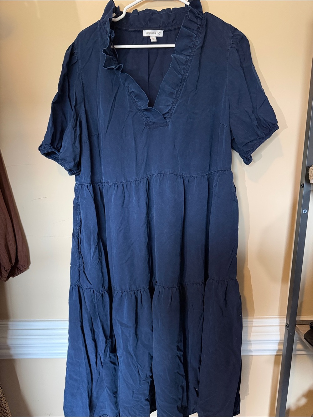 crown & ivy Navy Ruffle V-Neck Tiered Maxi Dress